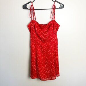Slide Show 100% Linen Heart Print Square Neck Skater Dress Red Small